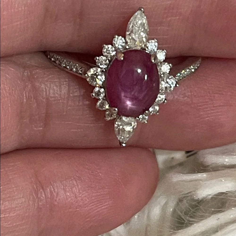 NWT Natural Ruby Star Gemstone with Moissanite Accent Ring in 925 Silver Size 10